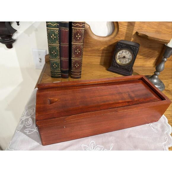 Vintage Cherry Wood Sliding Lid Candle Box Storage Primitive Farmhouse Colonial